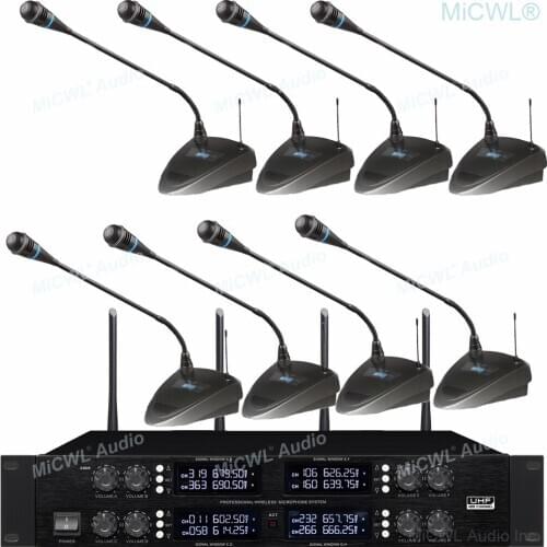 MiCWL Audio 400 Channel Top Conference Wireless Microphone 8 Desktop Gooseneck Meeting System 8 Table Mics