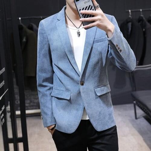 2021 Mens Solid Color Corduroy Casual blazer Youth Autumn New Slim-Fitting blazers