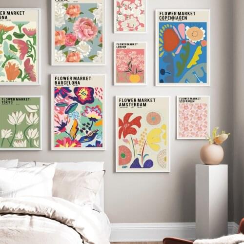 Flower Market Set Botanical Colorful Plant Abstract Nordic Poster Wall Art Prints Canvas Painting Decor Pictures For Living Room