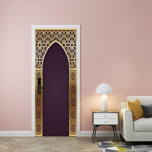 Muslim Style Eid Adha DIY Door Art Mural Sticker Home Decor Bedroom Living Room Door Wall Sticker Self-adhesive Poster Wallpaper