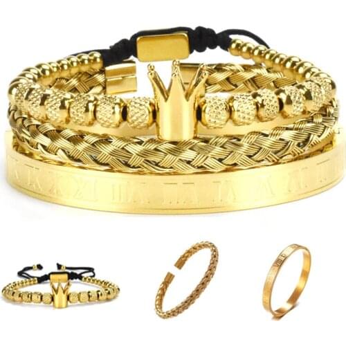 Stainless steel Royal men bracelet crown 3pcs/sets mens jewelry Luxury pulseras bracelets homme bijoux hippie armband bileklik