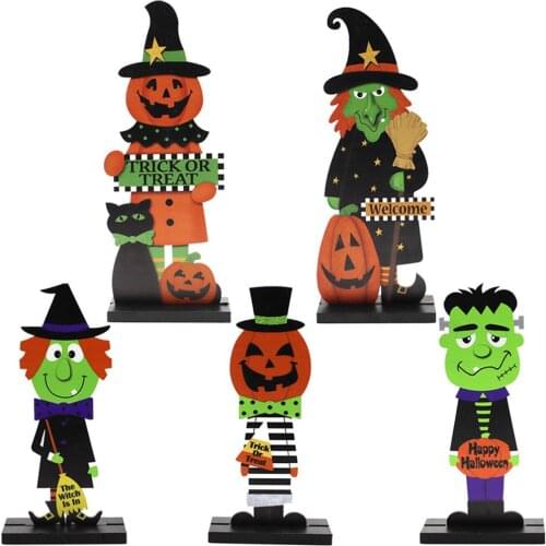 2020 NEW Small And Cute Halloween Wooden Crafts Desktop Decorative Pumpkin Man Witch Ornaments For Home Decor Party Supplies