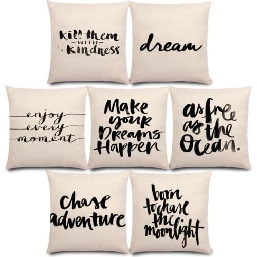 New Black and White Style Decorative Letter Brave Confidence Hope Forceful Warm Words Cushion Cover Sofa Throw Pillow Case