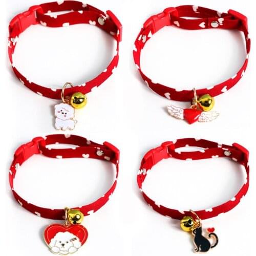 New Cute Heart Print Cat Breakaway Light Collar with Pendant Pet Dog Neck Belt Collars Kitten Accessories Pet Product Cat Collar