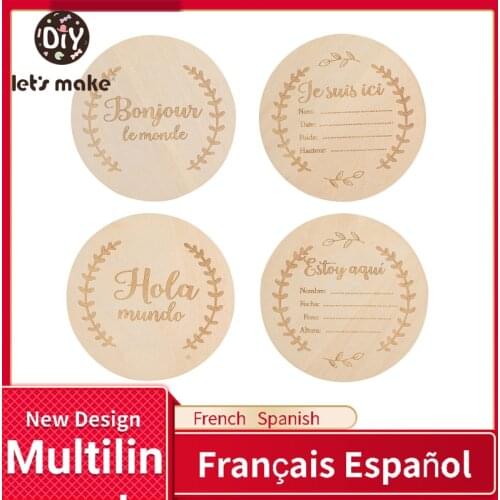 Lets Make 1Pc Handmade Baby Milestone French Spanish Card Vintage Photography Props Wooden Rainbow Age Cards Newborn Photo