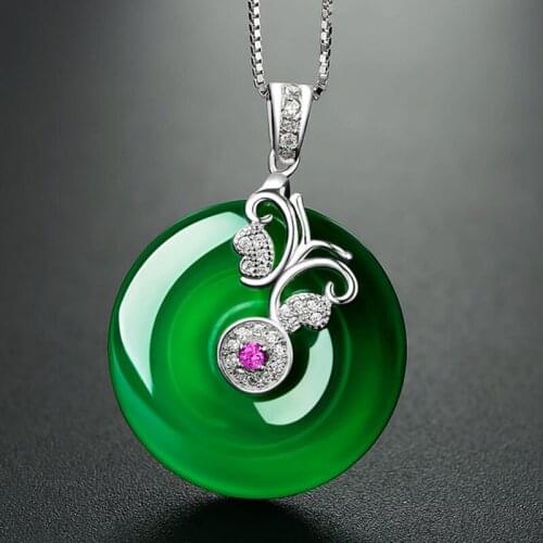 Chinese Ethnic Style Imitation Green Pendant Inlaid Colour Diamonds And Hetian Jade Necklace Jewelry For Mothers Day Gift