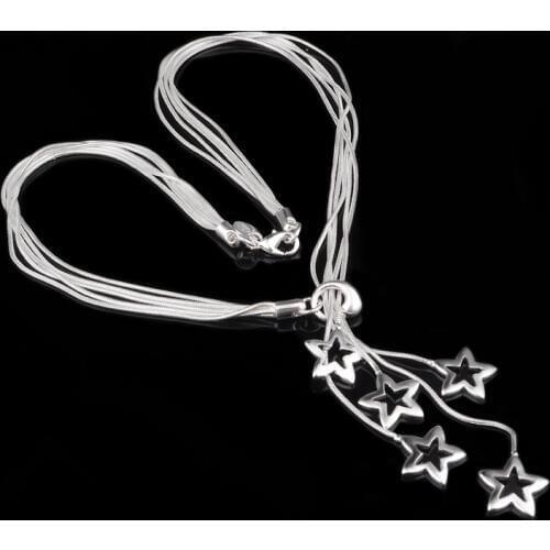 Silver plated jewelry collier silver color necklace for women statement start jewelry collares bijoux link chain Neckless