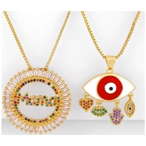 Mama evil eye multicolor micro pave cz zircon cubic zirconia necklace copper Clavicle gold plated Snake Chain Choker Pendant rd2