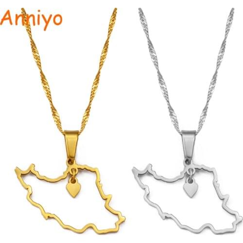 Anniyo Heart Iran Map Pendant Necklace Women Girls Jewelry,Silver Color/Gold Color Iranian Necklaces #211721