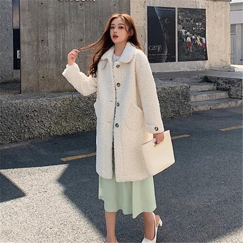 Doll collar sheepskin cake wool coat female mid-length thickened 2020 winter fur a fur ins coat was thin and tide