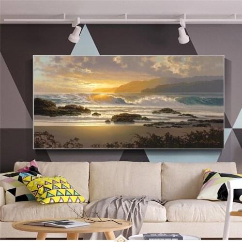 Oil Pianting Posters and Prints Wall Art Canvas Painting Abstract Seascape Sunset Pictures for Living Room Home Decor No Frame