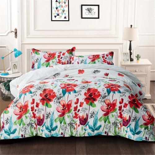 Red Flowers Duvet Cover Set flower Bedding with Pillowcases Single Twin Queen King Size Bed linen 3pcs
