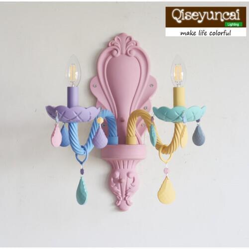Qiseyuncai American childrens room macaron color matching crystal wall lamp restaurant girl bedroom lighting free shipping