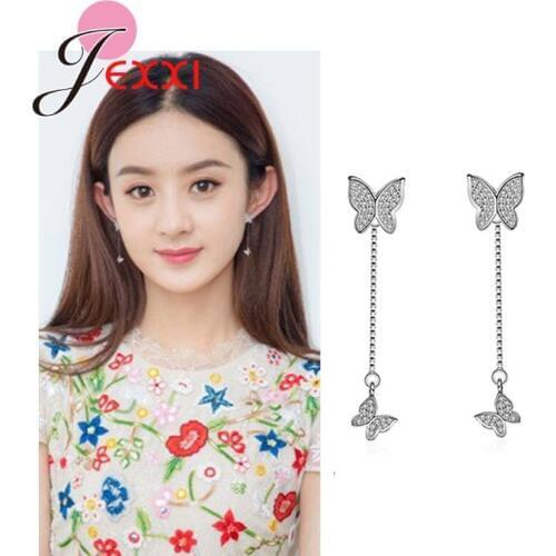Lovely Butterfly Shape Pendant Earrings 925 Sterling Silver CZ Romantic Wemon Engagement Anniversary Party Jewelry