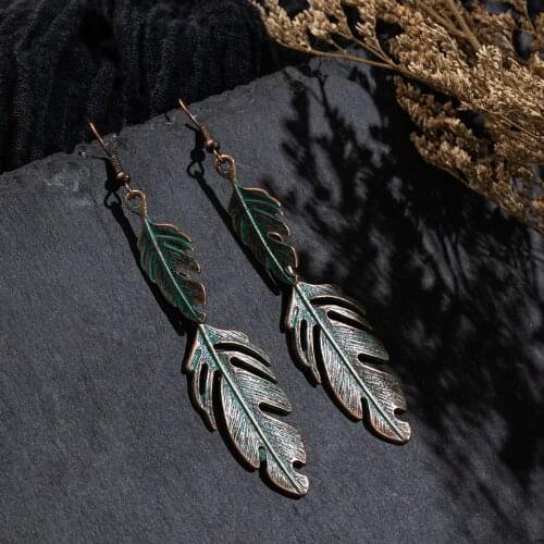 2019 new fashion creative Ethnic Vintage leaf shape super long dangling earrings for women and girls wedding accessiries Jewelry