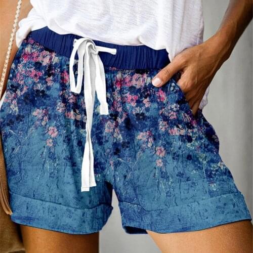 Women Shorts Floral Print Wide Leg Summer Drawstring Pocket Shorts Vintage Party Shorts Female Short Pants Mujer шорты женский