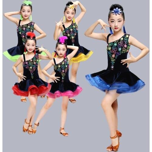 Sexy velvet latin Dance Costumes Competition Dreses Dress Salsa Dancewear Tango Clothes Girls ballroom dancing dresses for kids