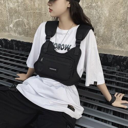 Tactical Functional Men Chest Hip Hop Black Vest Bag Streetwear Adjustable Package Streetwear Techwear Shoulder Bags Backpack