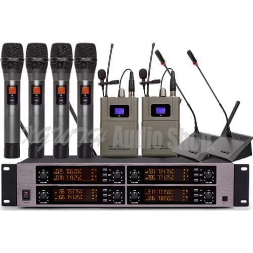 UHF Wireless Microphone System with Radio 2 Clip-On Lavalier Lapel 4 Handheld 2 Conference Microphone System 4 Antenna