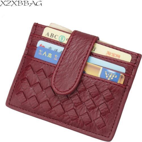 XZXBBAG PU Slim Woven Card Case Bag Women Small Wallet ID Credit Cards Holder Covers Female Cards Pack Cash Pocket Cardholder
