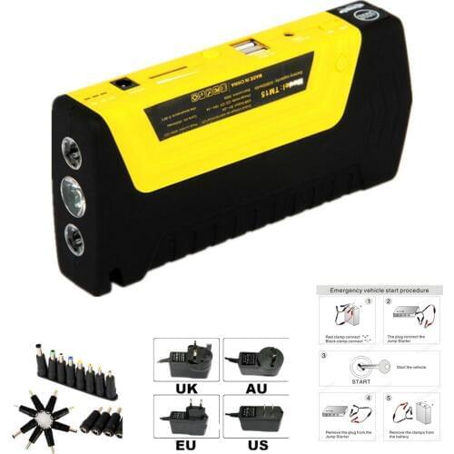 Yellow Car emergency Jump Starter 4 USB Emergency Battery Charger for Petrol/Diesel Cars jumper booster with pump