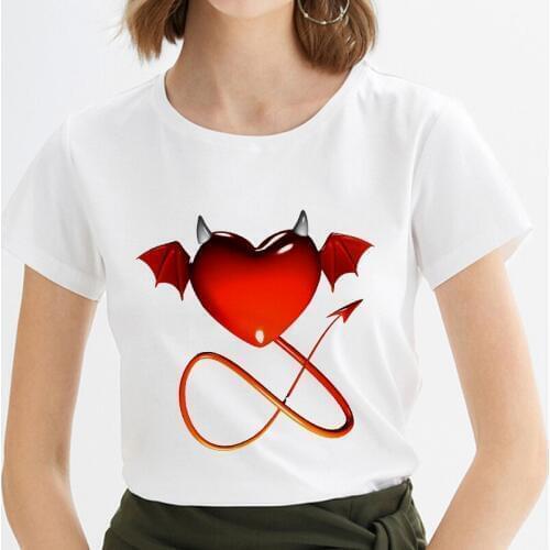 2019 New summer Fashion Tshirt Devils heart T shirt Women Harajuku aesthetics Thin Section White Female T-shirt Tops clothing