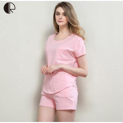 CR Summer New Women 95% Cotton Pijama Plus Size M~4XL Lounge Short Sleeve T-shirt + Shorts 2pcs Pajama Set Casual Sleepwear