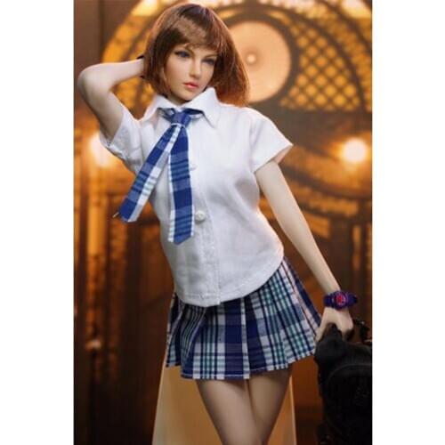 1/6 Scale Female Clothes School Uniform Girls Shirt & Short Plaid Skirt Tie Stocking Fit For 12'' Seamless Body