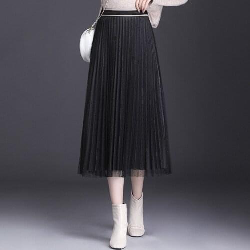 Double-sided Women Fashion 2021 Autumn Winter Elegant Polka Dot Long Female High Waist Pleated Midi Skirt