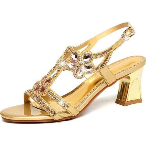 Hot 2020 New Summer Microfiber Flower Rhinestone Sandals Women Fashion Sandals Elegant Temperament Women Shoes High Heel Sandals