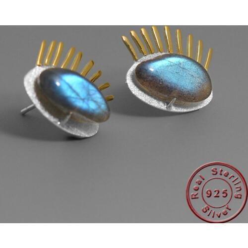 Amxiu 100% 925 Sterling Silver Stud Earrings Natural Stones Eyelash Earrings For Women Girls Party Accessories Handmade Jewelry