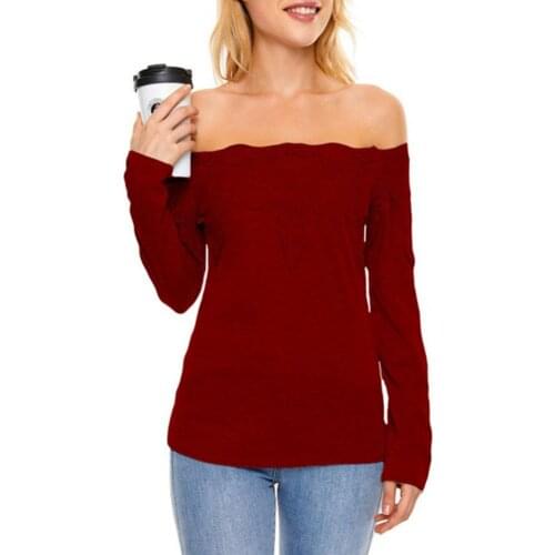 Women Top Casual Blouse Off Shoulder Lace Women Soft and Comfortable Solid Color Long Sleeve Backless Tops Suitable