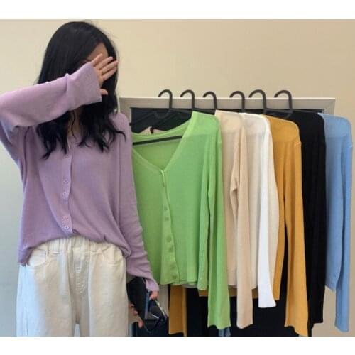 Womens Knit Cardigan Loose Top Thin Long-sleeved Sun Protection Jacket