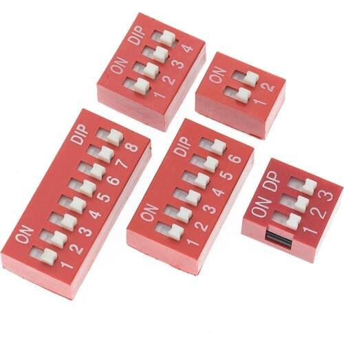 10pcs Slide Type Switch Module 2 3 4 6 8 Pin 2.54mm Position Way DIP Red Pitch Toggle Switch Red Snap Switch Dial Switch DS-02