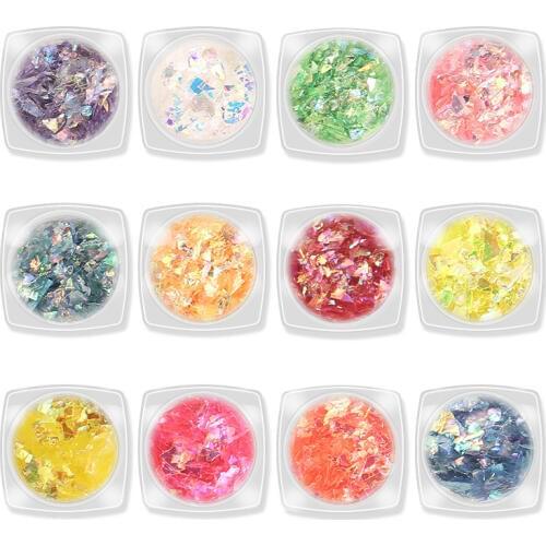 12pcs Nail Art Decoration Glitter Sequins Ice Mylar Paper Shell Foil Acylic Nail UV Gel Nails Decoration Supplies