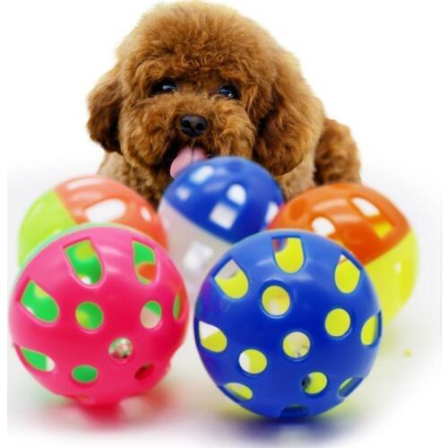 1pcPlastic Cat Pet Sound Toy Hollow Out Round Pet Colorful Playing Ball Toys With Small Bell Cat Products Random Color GHMY