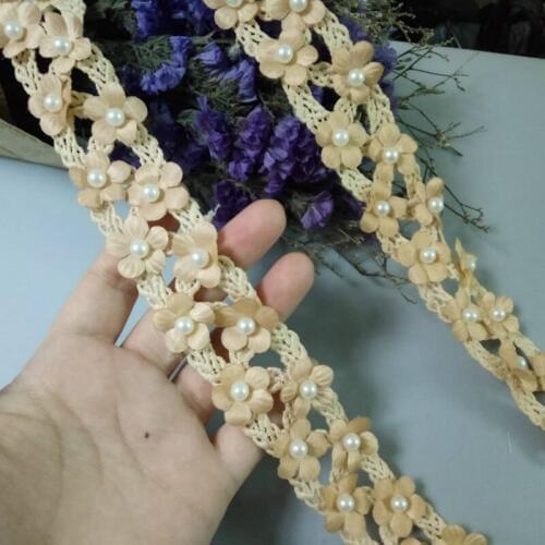 2 yard Gold Rhinestones Pearl Heart Embroidered Lace Flower Trim Ribbon Applique Fabric Handmade DIY Wedding Dress Sewing Craft