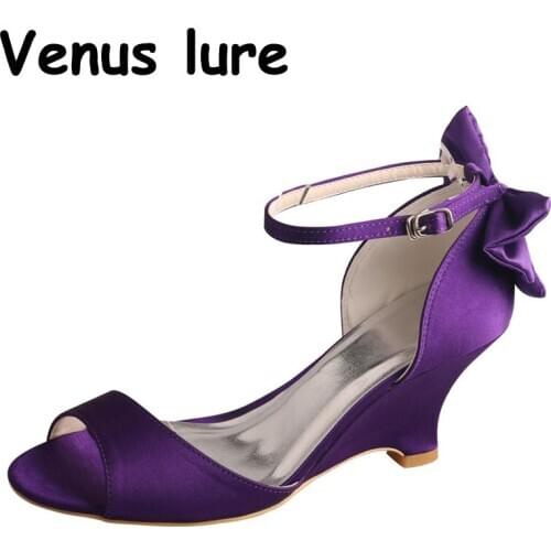 23 Colors Purple Wedge Court Shoes Size 6 Ankle Strap Sandals 7.5CM Heel