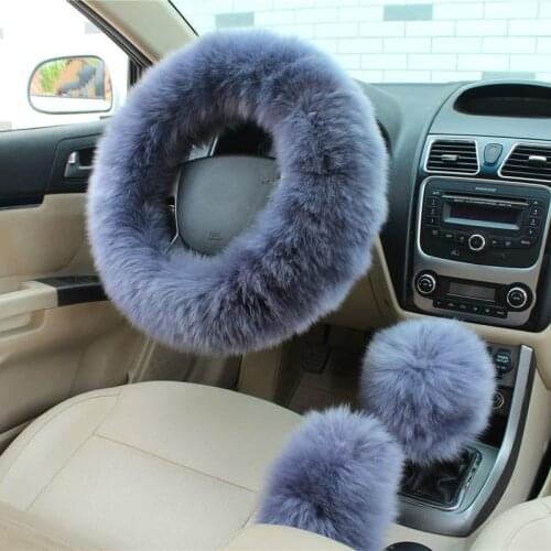 3pcs Winter Steering Wheel Covers Wool Heated Steering Wheel Cover Plush Covers