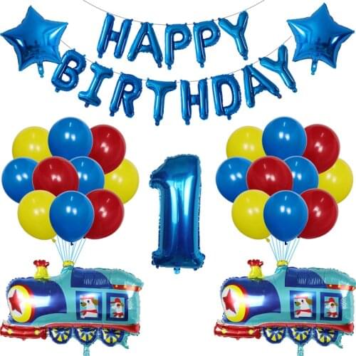 38pcs/set Cartoon Train Foil Balloons Set 30inch Number Red Blue Yellow Latex Air Globos Birthday Party Decoration Kids Toy Gift