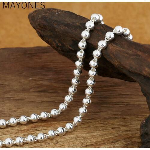4mm Beads Chain Necklaces 925 Silver 45cm to 80cm Fashion Original S925 Thai Silver Men Necklace Jewelry Free Shipping