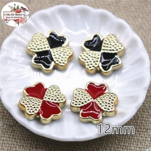 50pcs 12mm black/red flower golden flat back Buttons Home Garden Crafts Cabochon Scrapbooking Clothing accessories