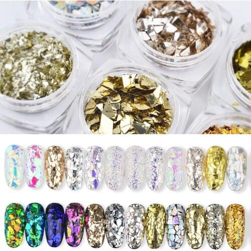 6pcs Holographic Nail Glitter Sequins Set 3D Irregular Broken Glass Nail Art Foils Flakes Aurora Colorful Manicure Decorations