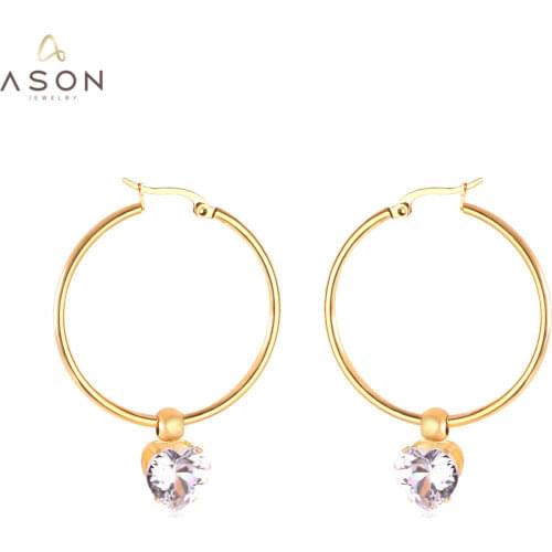 ASONSTEEL Round Ear Hoop Earring With Cubic Zirconia Classic Style 2019 Stainless Steel Circle Earring Fashion Jewelry Party