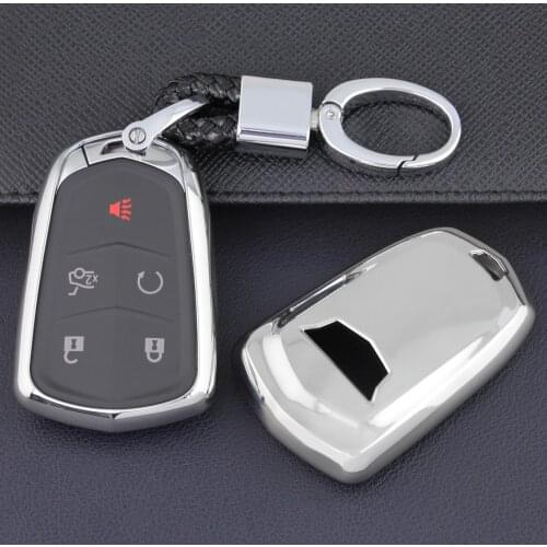 Car Key Cover Fob Case Chain Ring Keychain For Cadillac XT4 XT5 CT6 ATX CTS XTS Escalade Silver