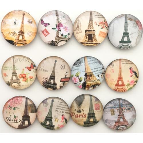 Free shipping (12pcs/lot) Paris Tower Crystal Glass Fridge magnet Round Message Sticker France Souvenir Home Decor kids gift