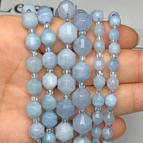 Natural Stone Faceted Aquamarines Beads Round Loose Spacer Beads For Jewelry Making Diy Bracelet Necklace Handmade 6/8/10MM 15"