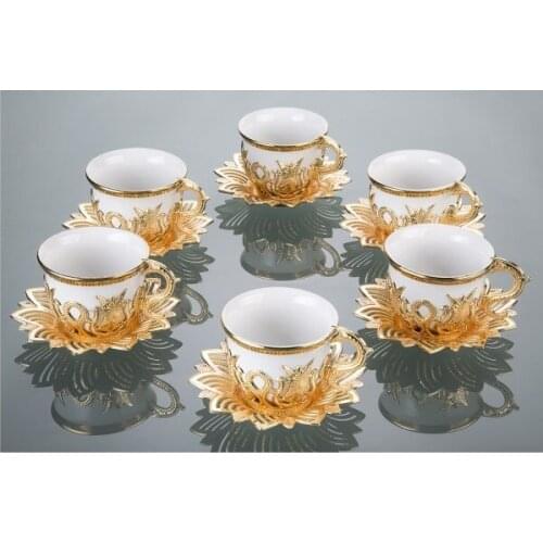 Tulip Design Gold- Silver-White Color Cups For Six
