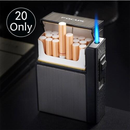 FOCUS Automatic 20 Cigarette Cases Torch Lighter MultifunctionalLarge Capacity Metal Cigarette Case Male and Female Gadgets