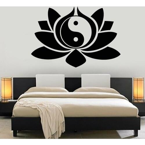 Lotus Flower Wall Decal Yin Yang Symbol Buddhism Wall Decals Vinyl Removable for Yoga Room Home Bedroom Decor Stickers X756